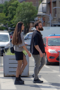 Couple walking in an urban setting